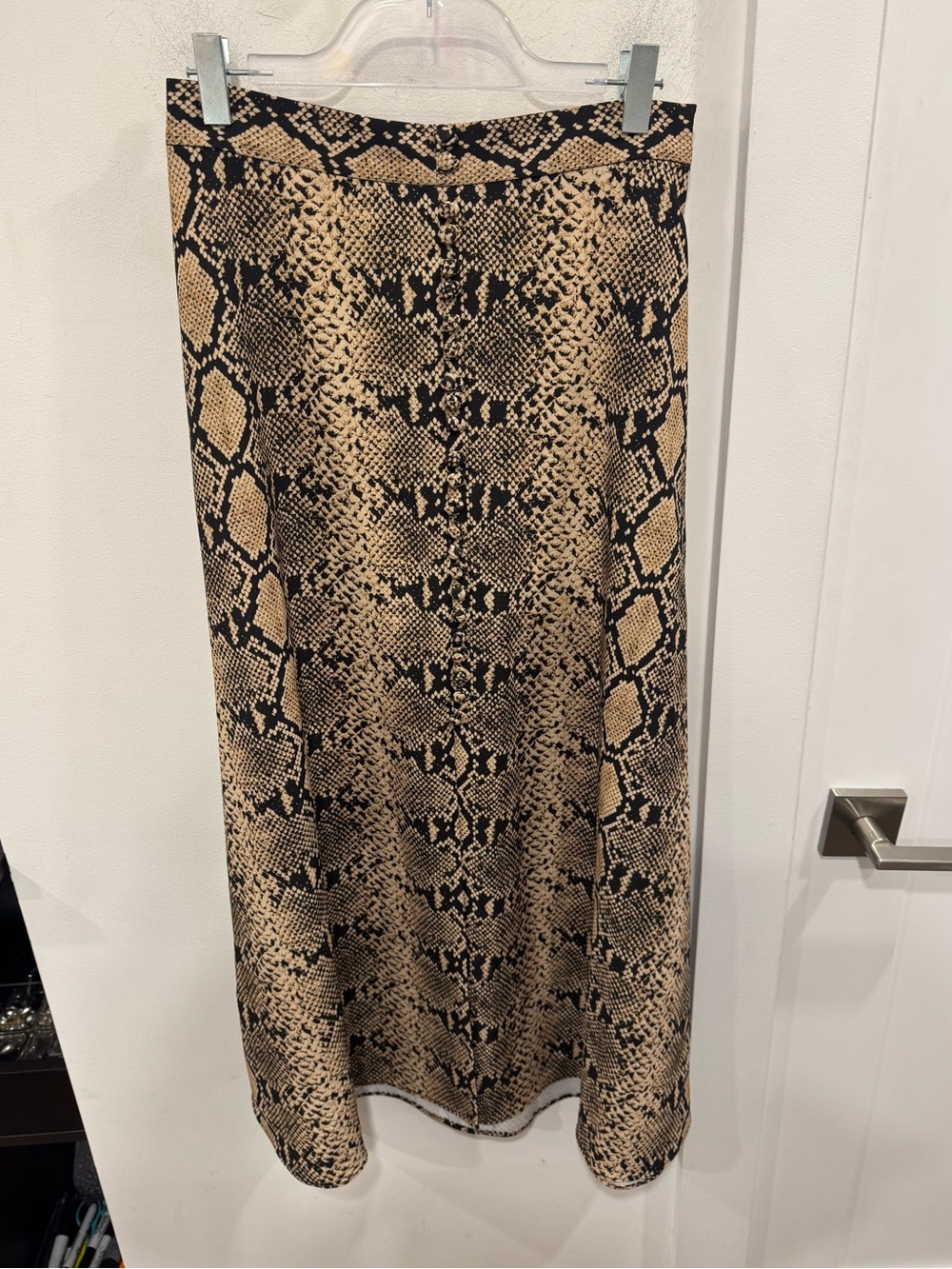 Zara Beige and Black Snake Print Midi Skirt